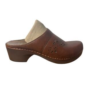 Dansko Leather Clog Women 40 Brown Slide On Mule 4804067800 Nursing Walking Shoe